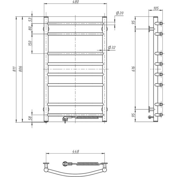 Электрический полотенцесушитель Navin Камелия 12-007030-4880 (480x800, белый глянец, правый), Доступные размеры: 480 x 800, Цвет производителя: белый глянец, Подключение полотенцесушителя: правое, фото 6