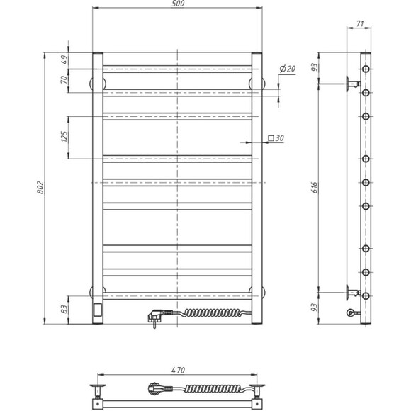 Электрический полотенцесушитель Navin Классик Квадро Sensor 10-016053-5080 (500x800, правый, сенсорный, с таймером), Доступные размеры: 500 x 800, Цвет производителя: хром, Подключение полотенцесушителя: правое, фото 5