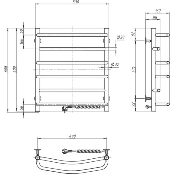 Электрический полотенцесушитель Navin Омега 10-015020-5360 (530x600, правый), Доступные размеры: 530 x 600, Цвет производителя: хром, Подключение полотенцесушителя: правое, фото 5