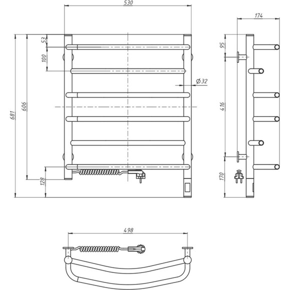 Електрична рушникосушарка Navin Омега Sensor 12-015133-5360 (530x600, біла глянсова, ліва, сенсорна, з таймером), Доступні розміри: 530 x 600, Колір виробника: білий глянець, Підключення рушникосушарки: ліве, фото , изображение 5