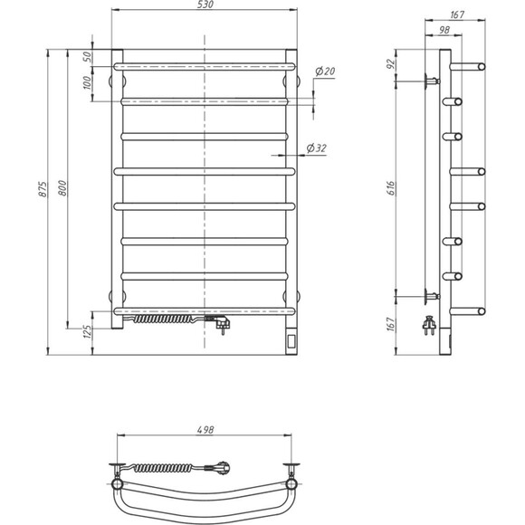 Електрична рушникосушарка Navin Омега Sensor 10-015133-5380 (530x800, ліва, сенсорна, з таймером), Доступні розміри: 530 x 800, Колір виробника: хром, Підключення рушникосушарки: ліве, фото , изображение 6