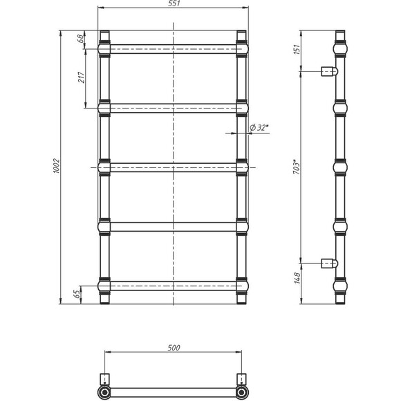 Водяной полотенцесушитель Navin Ретро 00-440030-5010 (500x1000, золотой), Доступные размеры: 500 x 1000, Цвет производителя: золото, Подключение полотенцесушителя: нижнее, фото 3