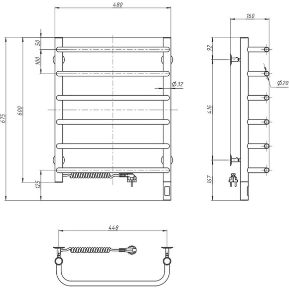 Электрический полотенцесушитель Navin Симфония Sensor 10-009133-4860 (480x600, левый, сенсорный, с таймером), Доступные размеры: 480 x 600, Цвет производителя: хром, Подключение полотенцесушителя: левое, фото 6
