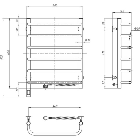 Электрический полотенцесушитель Navin Симфония Sensor 10-009033-4860 (480x600, правый, сенсорный, с таймером), Доступные размеры: 480 x 600, Цвет производителя: хром, Подключение полотенцесушителя: правое, фото 6