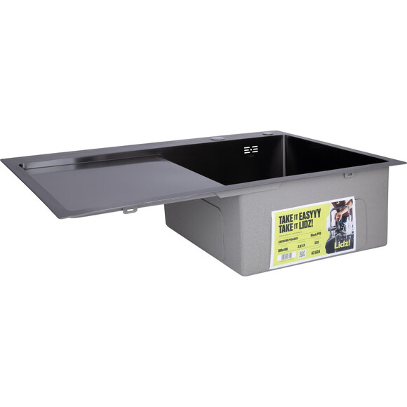 Мийка для кухні Lidz Handmade H7849BL Brushed Black LDH7849BLPVD43624 (78x49 см, брошована чорна, 3.0/1.0 мм, з сифоном і дозатором), Доступні розміри: 78 x 49 L, Колір виробника: фарбований чорний, фото , изображение 2