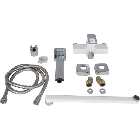 Смеситель для ванны Lidz Wawel 005 Chrome/White LDWAW005WHI45399 (хром/белый, с лейкой и шлангом), Цвет производителя: хром, белый, фото 6