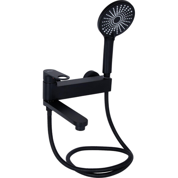 Змішувач для ванни Qtap Jay Black Matt QTJAY260BLM45548 (чорний матовий, з лійкою та шлангом), Колір виробника: чорний матовий, фото 
