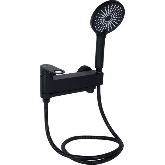 Змішувач для ванни Qtap Jay Black Matt QTJAY260BLM45548 (чорний матовий, з лійкою та шлангом), Колір виробника: чорний матовий, фото , изображение 2