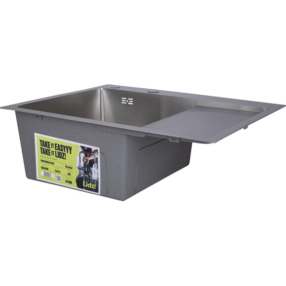 Мийка для кухні Lidz Handmade H6350R Brushed Steel LDH6350BRUR45587 (63x50 см, брашована сталь, 3.0/1.0 мм, з сифоном та дозатором), Доступні розміри: 63 x 50 R, Колір виробника: брашована нержавіюча сталь, фото , изображение 2