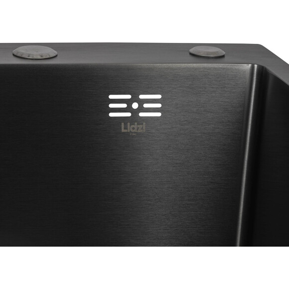 Мойка для кухни Lidz Handmade H6350BL Brushed Black LDH6350BLPVD45589 (64x50 см, брашированная черная, 3.0/1.0 мм, с сифоном и дозатором), Доступные размеры: 63 x 50 L, Цвет производителя: брашированный черный, фото 4