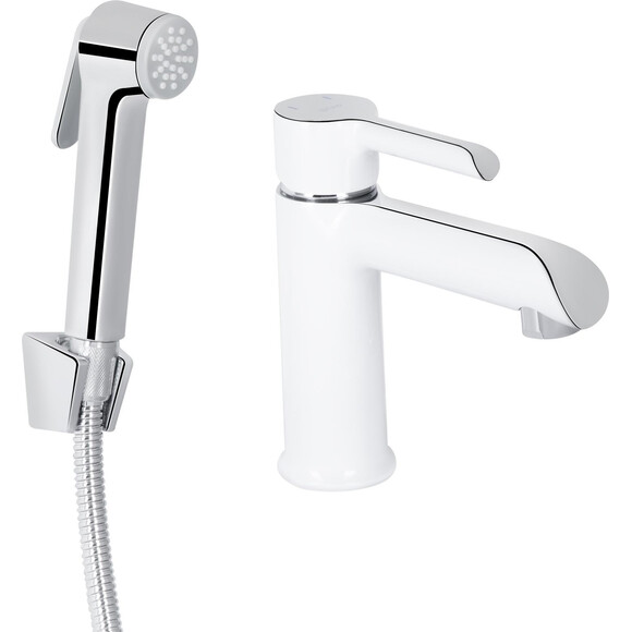Смеситель для умывальника Qtap Grand Chrome/White QTGRA272CRW45671 (хром/белый, с гигиеническим душем), фото 