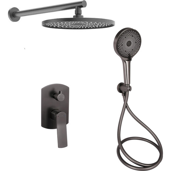 Душова система Qtap Slavonice Gunmetal Black QTSLA113GMB45899 (чорний металік, прихованого монтажу), Колір виробника: чорний металік, фото 