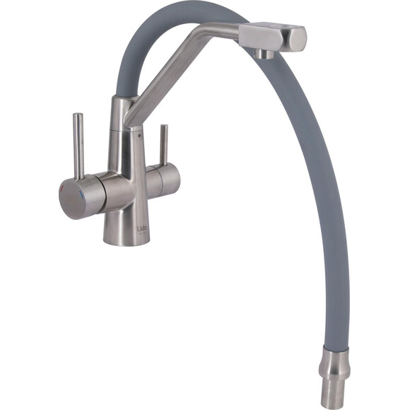 Змішувач для кухні Lidz Aria 020F3 Grey/Nickel LDARI020F3GNK39211 (сірий/нікель, з гнучким виливом та підключенням питної води), Колір виробника: сірий, нікель, фото , изображение 5