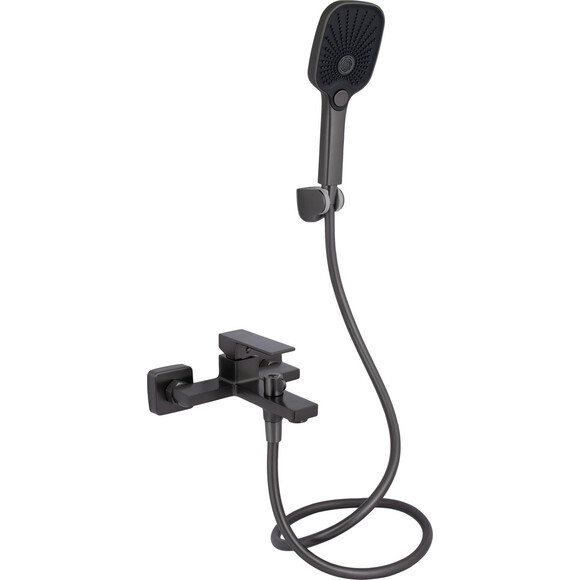 Смеситель для ванны Qtap Gemini Gunmetal Black QTGEM259GMB45684 (черный металлик, с лейкой и шлангом), Цвет производителя: черный металлик, фото 
