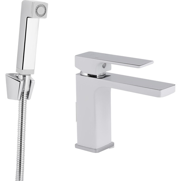 Змішувач для умивальника Qtap Gemini Chrome/White QTGEM272CRW45691 (хром/білий, з гігієнічним душем), Колір виробника: хром, білий, фото 