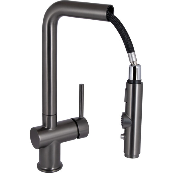 Змішувач для кухні Qtap Rozcesti Gunmetal Black QTROZ367GMB45942 (чорний металік, з висувною лійкою та підключенням питної води), Колір виробника: чорний металік, фото , изображение 3