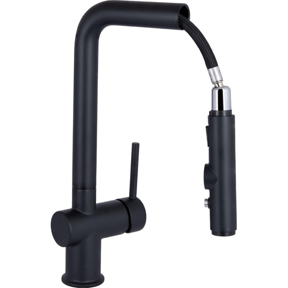 Смеситель для кухни  Qtap Rozcesti Black Matt QTROZ367BLM45943 (черный матовый, с выдвижной лейкой и подключением питьевой воды), Цвет производителя: черный матовый, фото 3