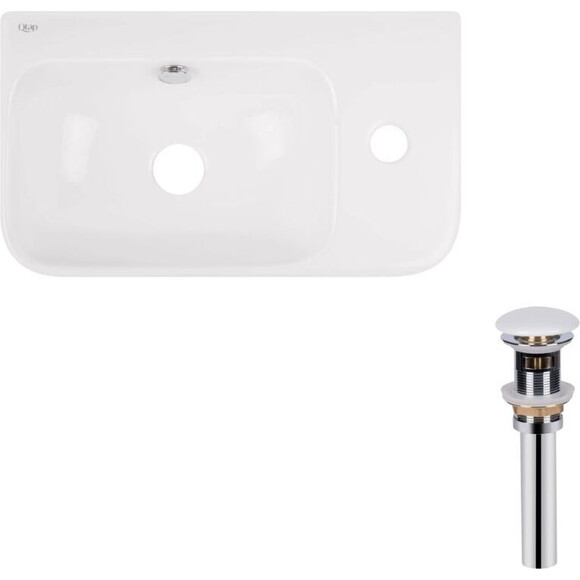 Умивальник Qtap Tern White Glossy QT17115117RWN47328 (45x26 см, білий глянсовий, з донним клапаном), фото 