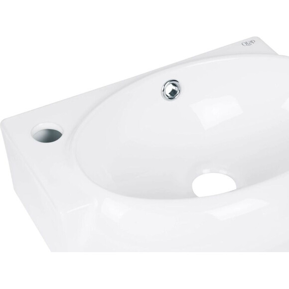 Умывальник Qtap Leo White Glossy QT11115011LWN47332 (42x28 см, белый глянцевый, с донным клапаном), фото 4