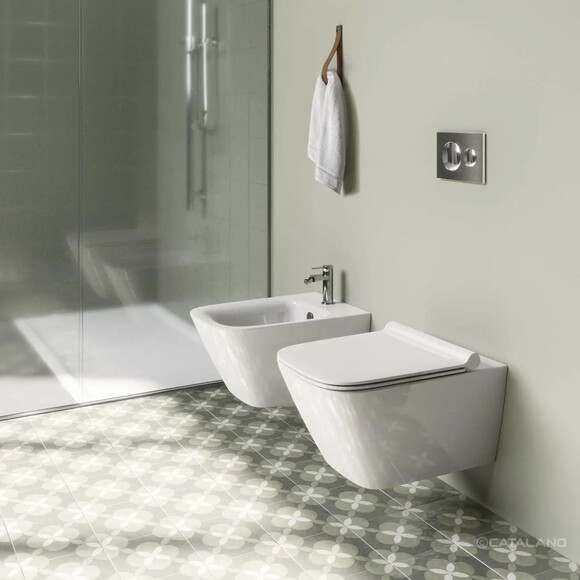 Безобідковий підвісний унітаз Catalano Green 55 NewFlush 0411550001+0451200001+9056060000 (воронкоподібний, з сидінням), фото , изображение 2
