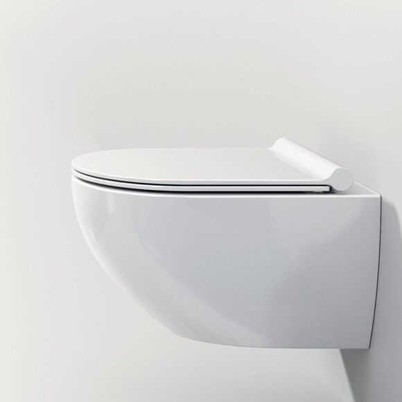 Безободковый подвесной унитаз Catalano Sfera 54 NewFlush 1VSF54R00+5SCSTP000+9056060000 (воронкообразный, с сиденьем), фото 2