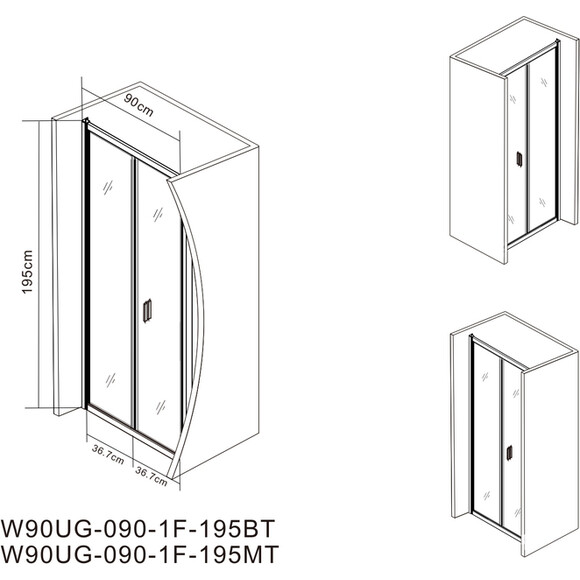 Душові двері Am.Pm Gem Solo Fold W90UG-090-1F-195BT (90 см, прозоре скло, профіль чорний матовий), Доступні розміри: 90, Колір виробника: чорний матовий, фото , изображение 8