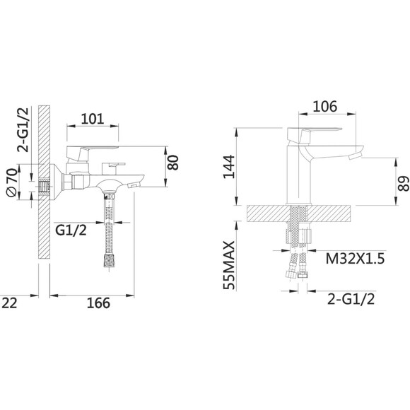 Комплект смесителей 2 в 1 для ванной комнаты Lidz Latwa White/Chrome LDLAT001WHI4542346362 ( LDLAT001WHI45423 + LDLAT006WHI45424, белый/хром), фото 15