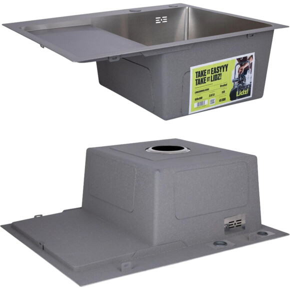 Мийка для кухні Lidz Handmade H6350L Brushed Steel LDH6350BRUL4558847521 (63x50 см, брашована сталь, 3.0/1.0 мм, з кошиком, сифоном та дозатором), Доступні розміри: 63 x 50 L, Колір виробника: брашована нержавіюча сталь, Тип поверхні: brash (брашированная, матовая), фото , изображение 2