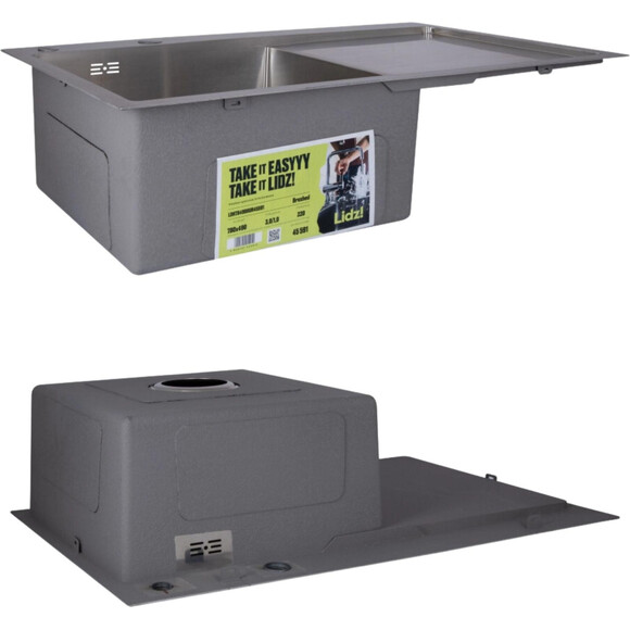Мийка для кухні Lidz Handmade H7849R Brushed Steel LDH7849BRUR4559147524 (78x49 см, брашована сталь, 3.0/1.0 мм, з кошиком, сифоном та дозатором), Доступні розміри: 78 x 49 R, Колір виробника: брашована нержавіюча сталь, Тип поверхні: brash (брашированная, матовая), фото , изображение 2