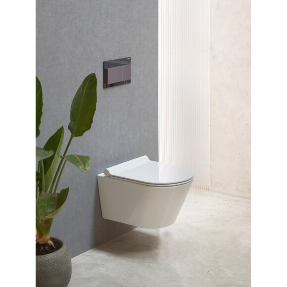 Безободковый подвесной унитаз Catalano Zero 55 NewFlush 0111550001+5SCSTP000+9056060000 (белый глянец, воронкообразный, с сиденьем), Цвет производителя: белый глянец, фото 5