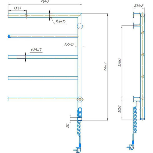 Электрический полотенцесушитель Mario Romeo-І TR 2.3.8500.10.P (530x770 см, правый, с программатором), Подключение полотенцесушителя: правое, фото 4