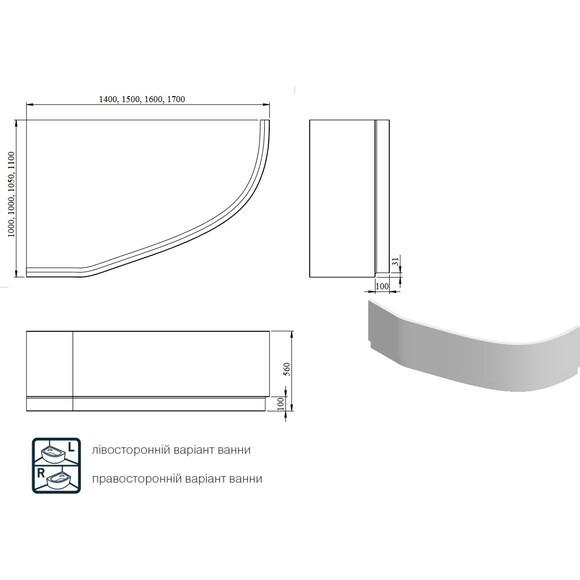 Панель для угловой ванны Koller Pool Karina PFKARINA170R, фото 3