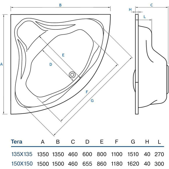 Угловая ванна из акрила Koller Pool Tera TERA135X135, Доступные размеры: 135 x 135, фото 7