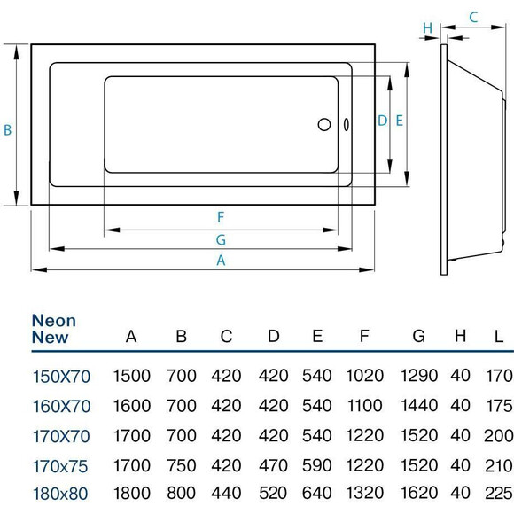 Прямокутна ванна Koller Pool Neon New NEONNEW160X70, Доступні розміри: 160 x 70, фото , изображение 4