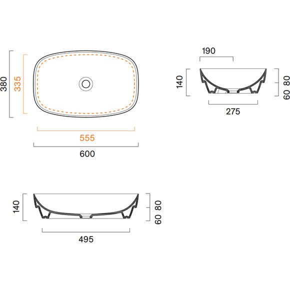 Раковина Catalano Alvea 60 0622600022 (160APGRLXNS, 60x40 см, чорна матова, чаша), Доступні розміри: 60 x 40, Колір виробника: чорний матовий, фото , изображение 3
