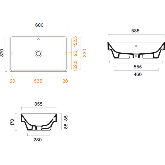 Раковина Catalano Zero 60 0124600001 (16037VE00, 60x37 см), фото 3