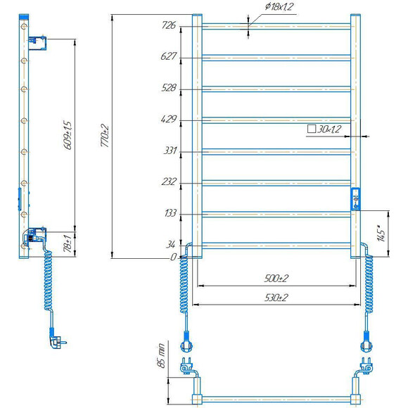 Електрична рушникосушарка Hygge Family Leeds 6.1.0802.06.WM (530x770 см, біла матова, з програматором), Доступні розміри: 530 x 770, Колір виробника: білий матовий, фото , изображение 7