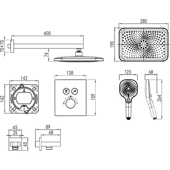 Душевая система с термостатом Imprese Centrum EQ Black Matt V-10301EQ (черная матовая, скрытого монтажа), Цвет производителя: черный матовый, фото 2