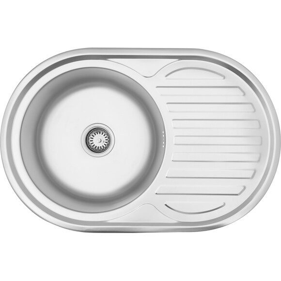 Кухонна мийка Kroner KRP Satin 7750 (Satin-775008180, 77x50 см, 0.8 мм, з сифоном), Тип поверхні: сатин (матовая), фото 