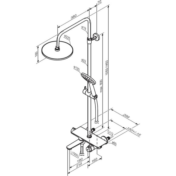 Душова система з термостатом Damixa Jupiter 977760300 (чорна матова, з полицею та виливом), Колір виробника: чорний матовий, фото , изображение 7