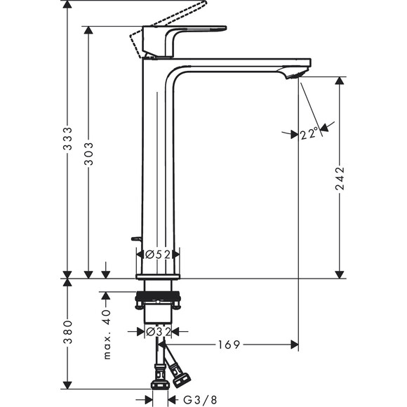 Смеситель для умывальника Hansgrohe Rebris E Black Matt 72591670 (черный матовый, высокий, с донным клапаном), Цвет производителя: черный матовый, фото 5