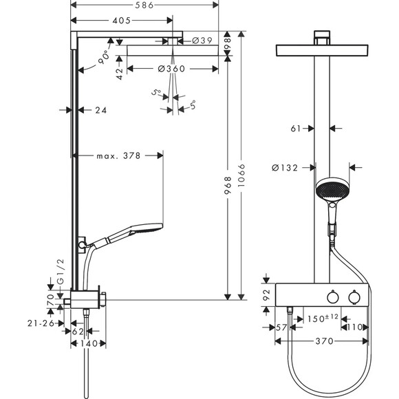 Душова система з термостатом Hansgrohe Rainfinity Showerpipe 360 1jet Chrome 26853000 (хром, з поличкою), Колір виробника: хром, фото , изображение 11