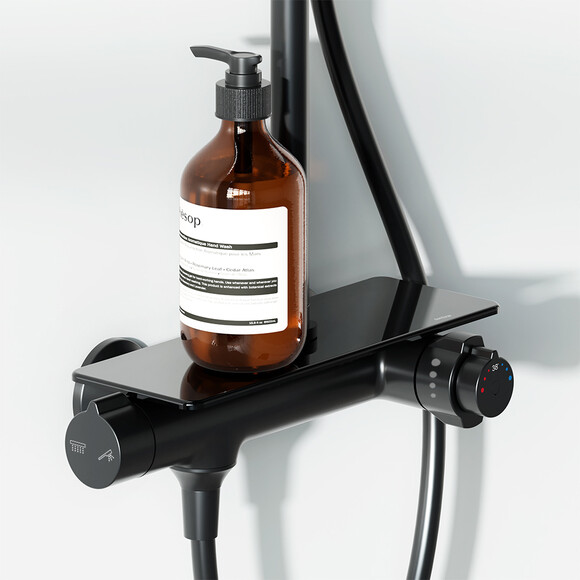 Душевая система с термостатом Damixa Jupiter 977750300 (черный матовый, с полкой), Цвет производителя: черный матовый, фото 4