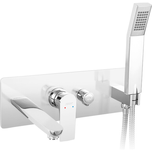 Смеситель скрытого монтажа для ванны Ferro Algeo Square Chrome BAQ11P (с лейкой и шлангом, внутренняя часть в комплекте), фото 