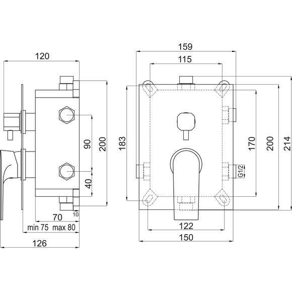 Смеситель скрытого монтажа для ванны Ferro Algeo Square Chrome BAQ7P3BOX (внутренняя часть в комплекте), фото 3