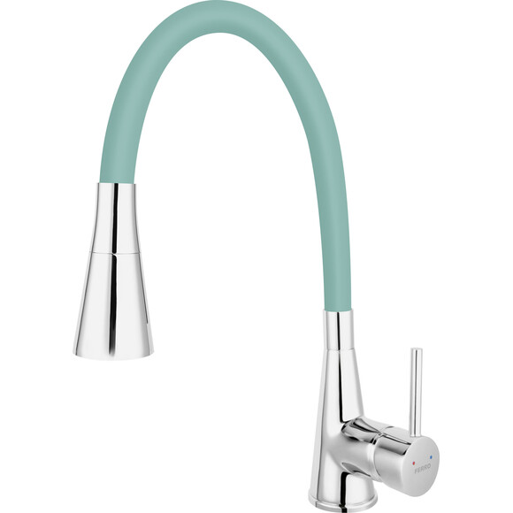 Смеситель для кухни Ferro Zumba II Chrome/Blue BZA42M (хром/голубой, c гибким изливом), Цвет производителя: хром, голубой, фото 
