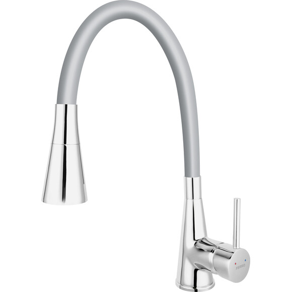 Змішувач для кухні Ferro Zumba II Chrome/Silver BZA42S (хром/срібний, з гнучким виливом), Колір виробника: хром, срібло, фото 