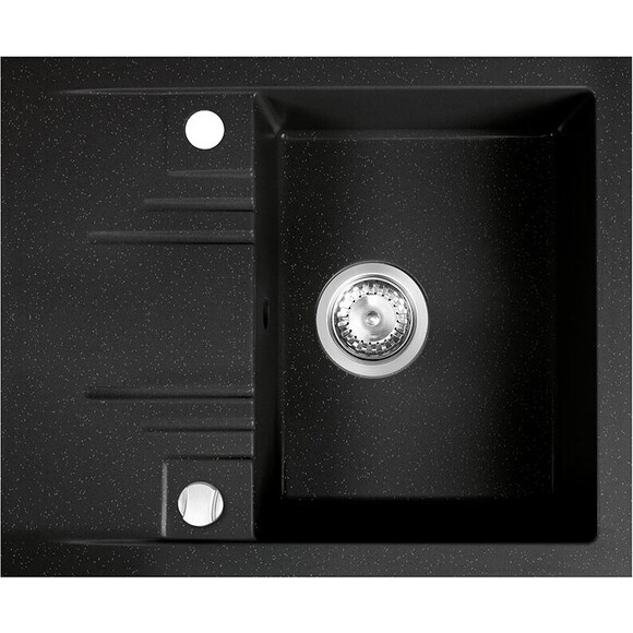 Мийка для кухні Ferro Mezzo II Graphite Shine DRGM48/58HA (58x48 см, графітова глянсова, з сифоном та клапаном-автоматом), Доступні розміри: 58 x 48, Колір виробника: графіт глянсовий, фото 