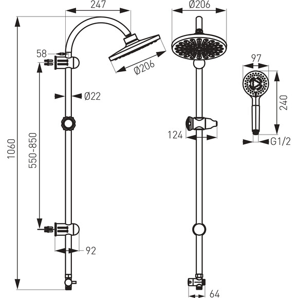 Душова система Ferro Rondo Chrome NP21 (без змішувача), фото , изображение 2