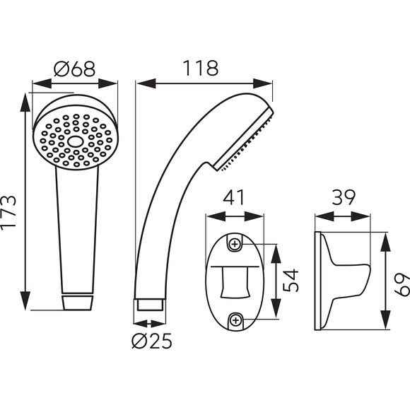 Лейка для душа Ferro Promo Chrome U28B (однорежимная, с шлангом и держателем), фото 2